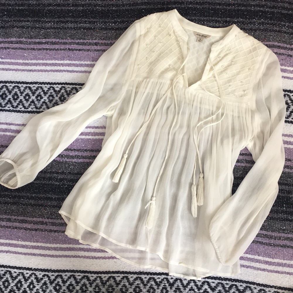 ☁️Lucky Brand Sheer Beaded Top ☁️